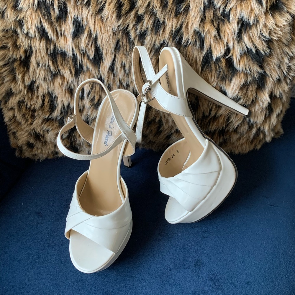 Helen’s Heart White Patent Leather Platform Heels